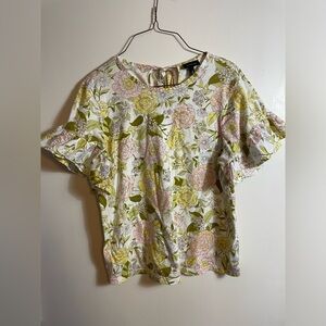 Who What Wear Floral Ruffle Sleeve Cottagecore Top- 100% Cotton Sz Sm
